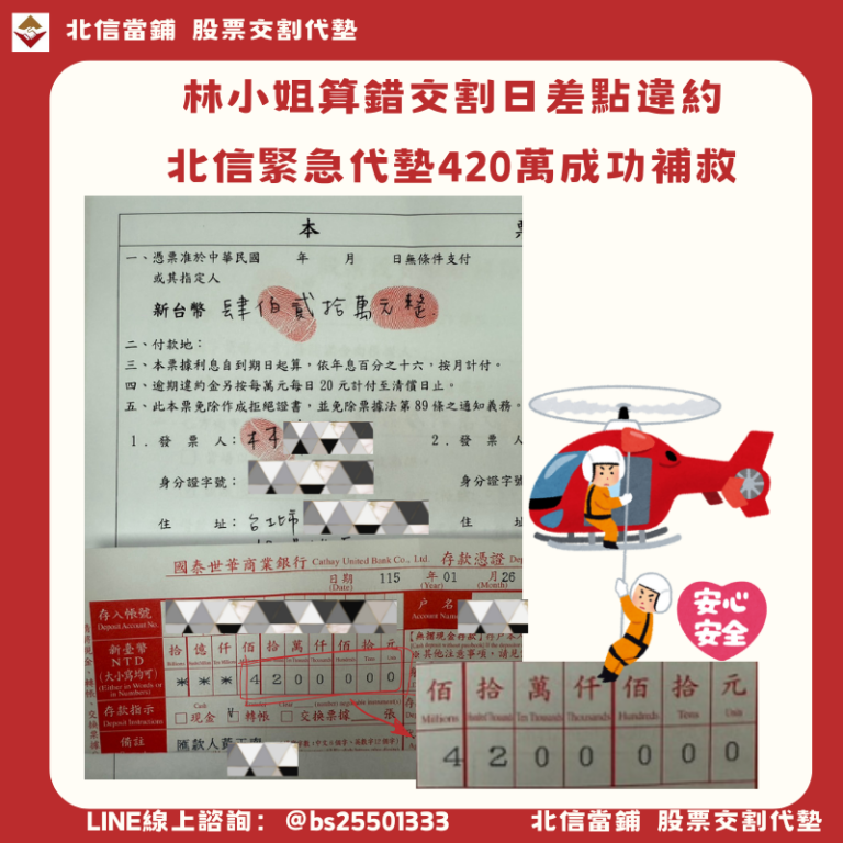 台北林小姐的教訓：算錯交割日差點違約，北信緊急代墊420萬成功補救