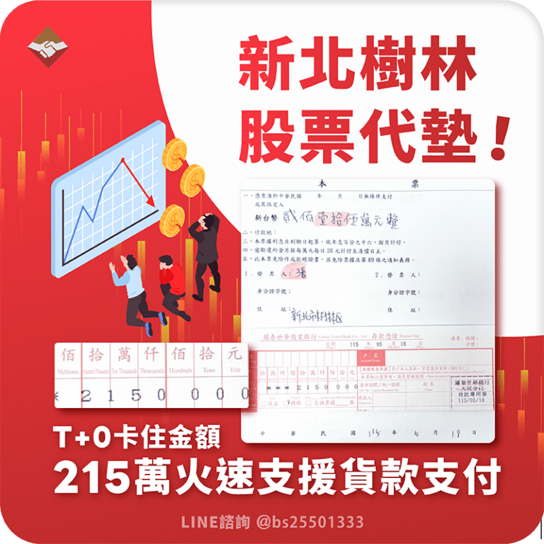 新北市樹林區股票代墊：T+0卡住金額，215萬火速支援貨款支付