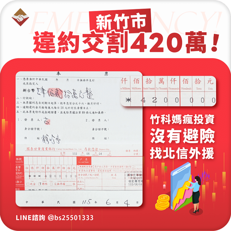新竹市違約交割420萬：竹科媽媽瘋投資，沒有避險找北信外援！