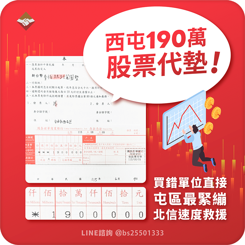 西屯190萬股票代墊：買錯單位直接屯區最緊繃，北信速度組救援！