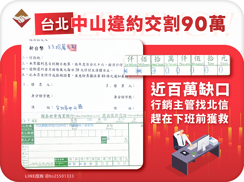 中山違約交割補救：90萬缺口，行銷主管下班前獲救_