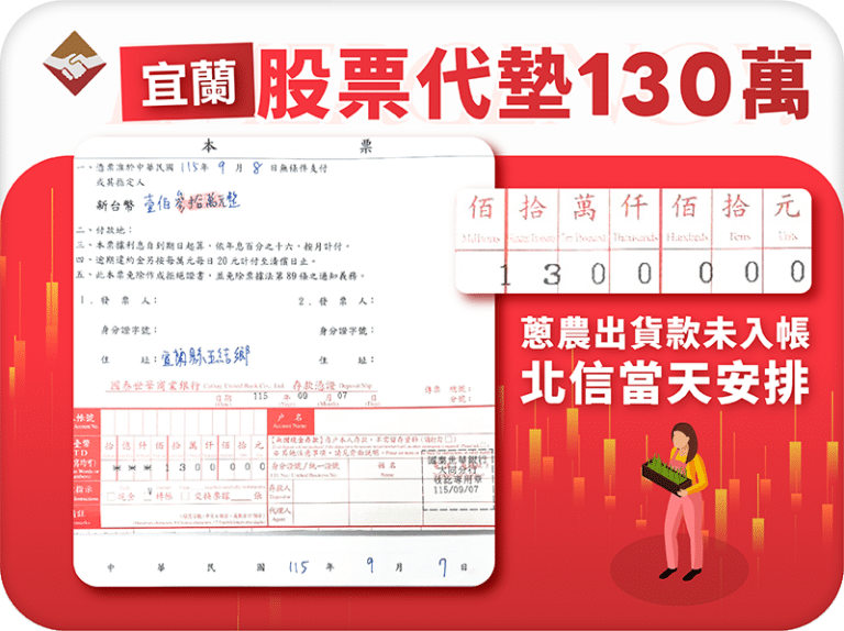 宜蘭股票代墊130萬：蔥農出貨款未入帳，北信當天安排